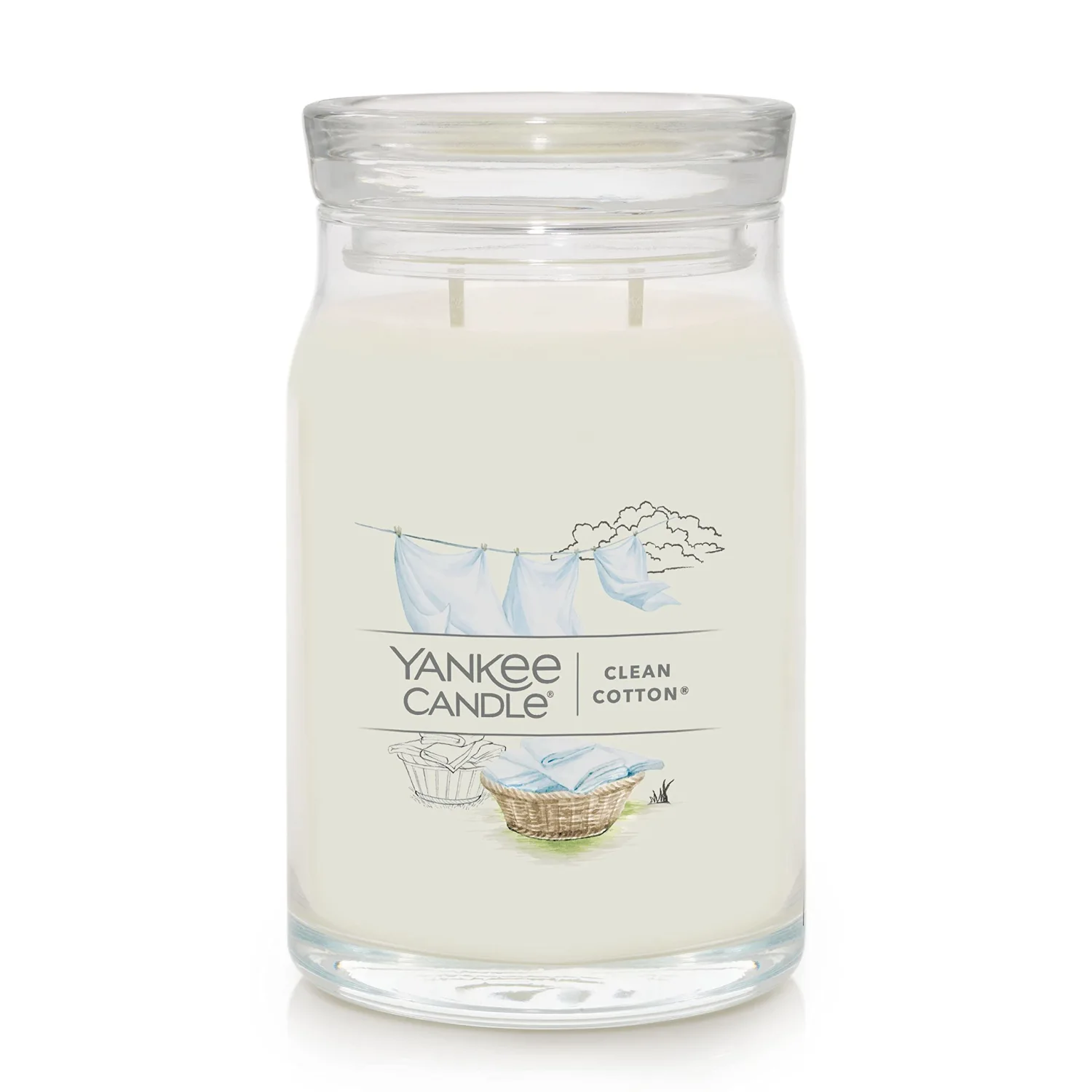 Yankee Candle Clean Cotton Scented, Signature 20oz Large Jar 2-Wick Candle, Over 60 Hours of Burn Time