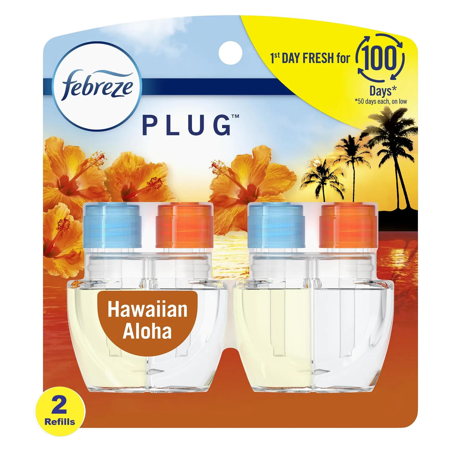 Febreze Odor-Fighting Fade Defy PLUG Air Freshener Refill, Hawaiian Aloha, (2) .87 fl. oz. Oil Refills