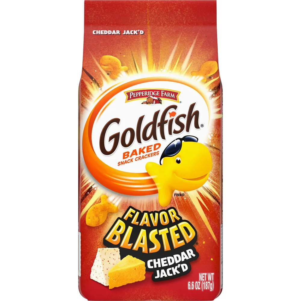 Goldfish Flavor Blasted Cheddar Jack'd Crackers, Snack Crackers, 6.6 oz bag (Pack of 24)