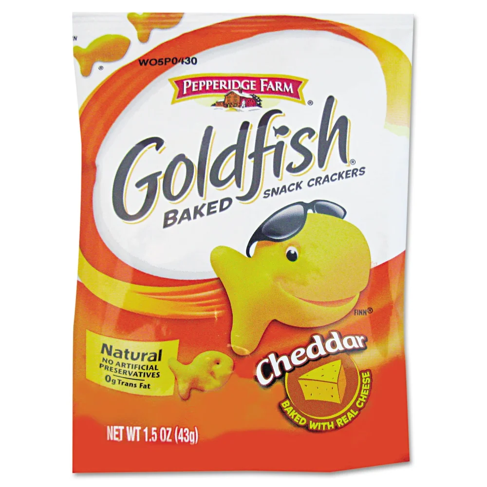 Pepperidge Farm 13539 Goldfish Crackers, Cheddar, Single-Serve Snack, 1.5oz Bag, 72/Carton