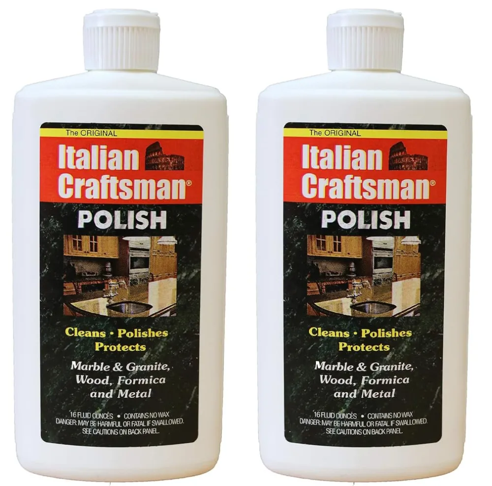 Granite & Mable Polish - Cleans & Protects - Italian Craftsman Made in The USA - Pack of 2 16 Oz ea - Multi-Surface Kitchen & Bathroom Cleaner Polishes Wood Formica Metals Cleans Furniture Sinks