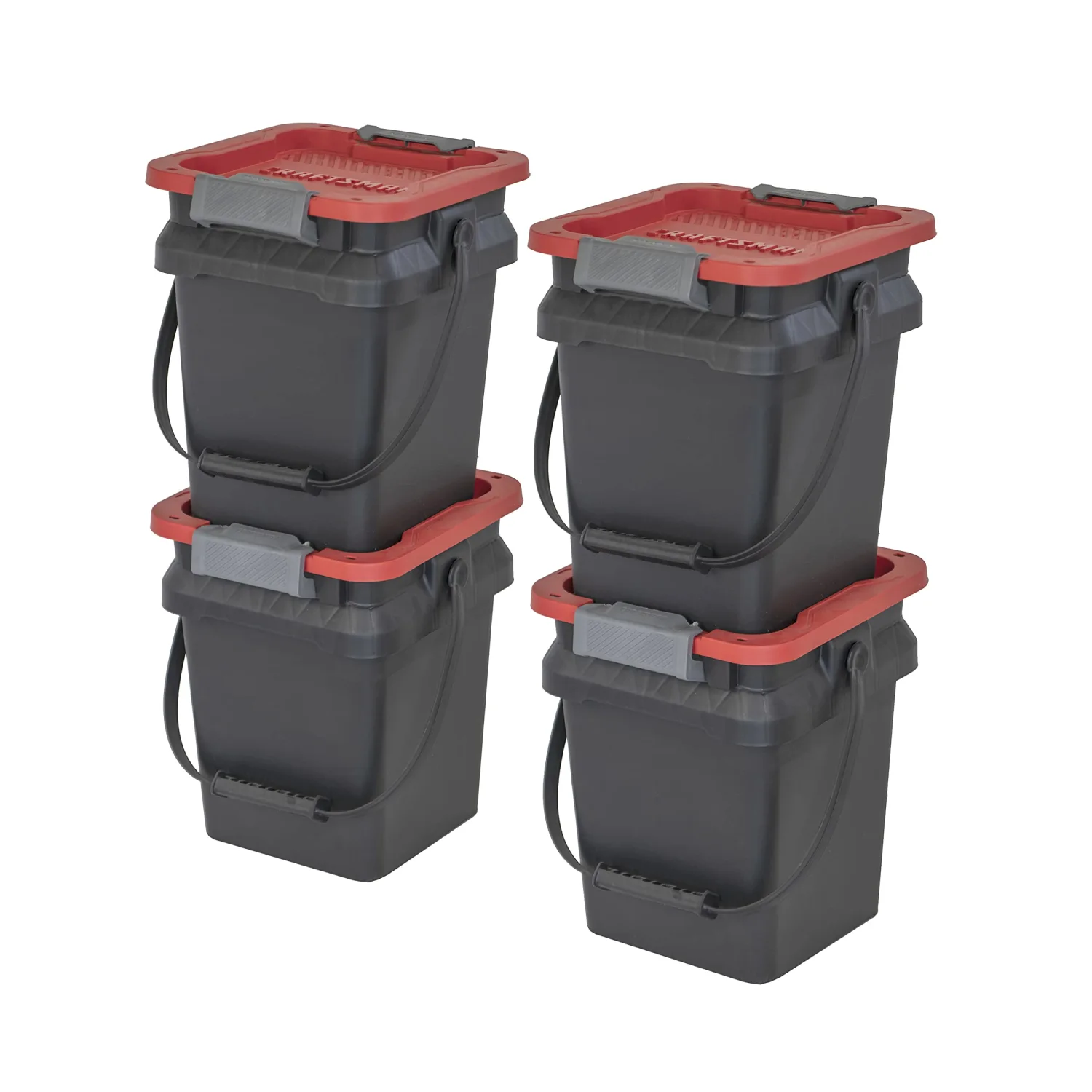 Craftsman, 5-Gallon Highly Durable Storage Bucket & Dual Latching Lid, (14.8”H x 12”W x 13.2”D), Versatile Stacking Tote and Weather-Resistant Design, American Made [4 Pack]