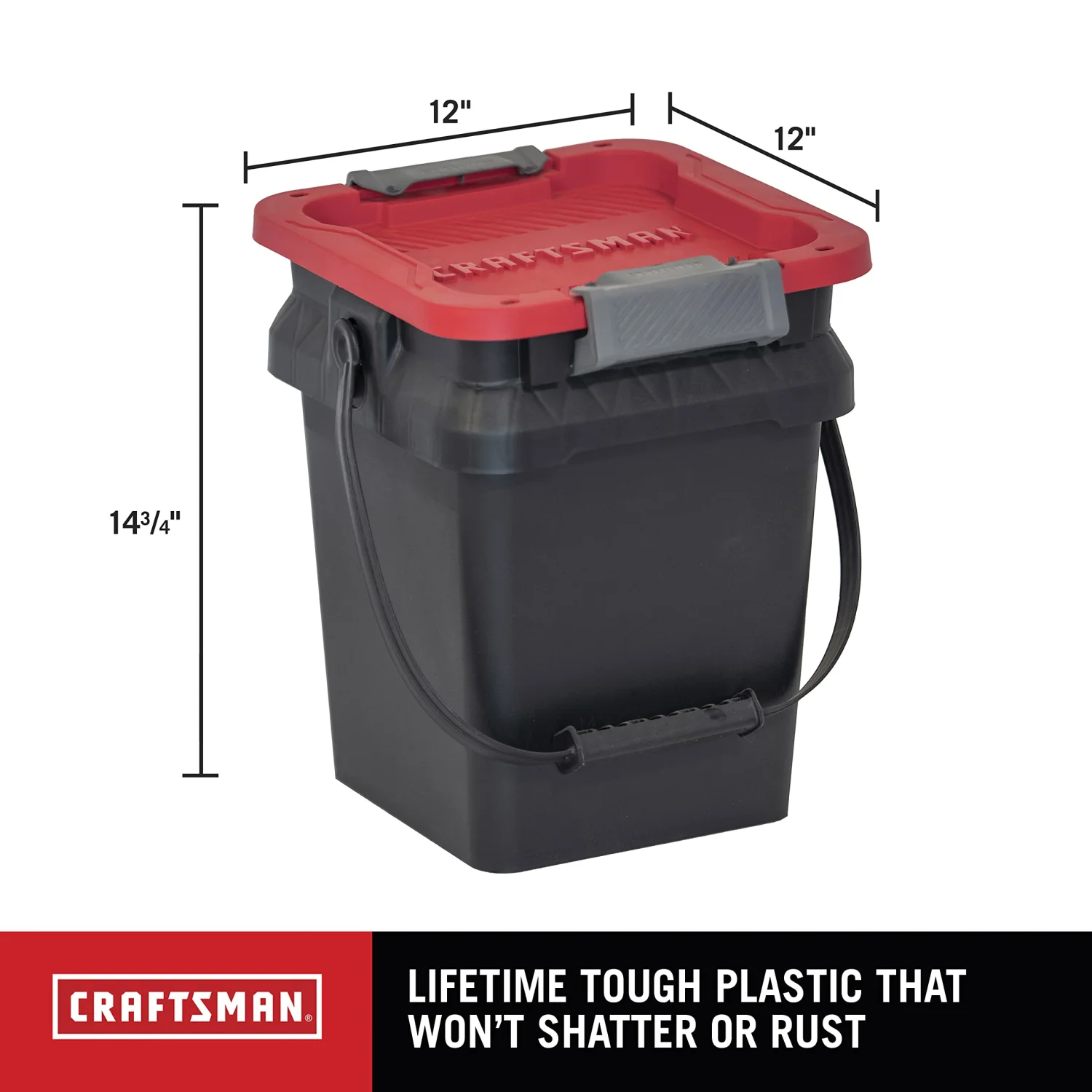 Craftsman, 5-Gallon Highly Durable Storage Bucket & Dual Latching Lid, (14.8”H x 12”W x 13.2”D), Versatile Stacking Tote and Weather-Resistant Design, American Made [4 Pack]