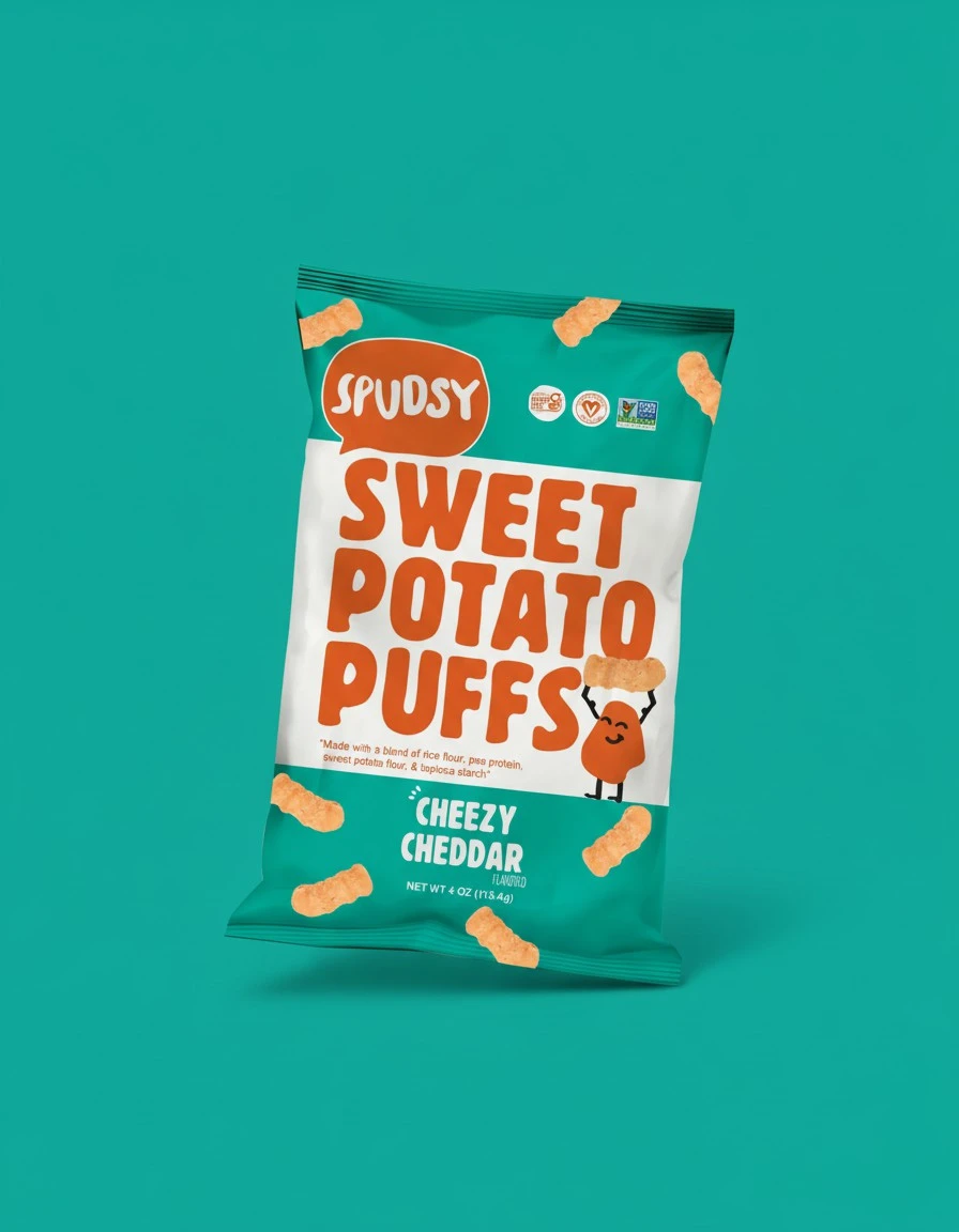 Spudsy Cheesy Cheddar Sweet Potato Puffs, 4 Oz