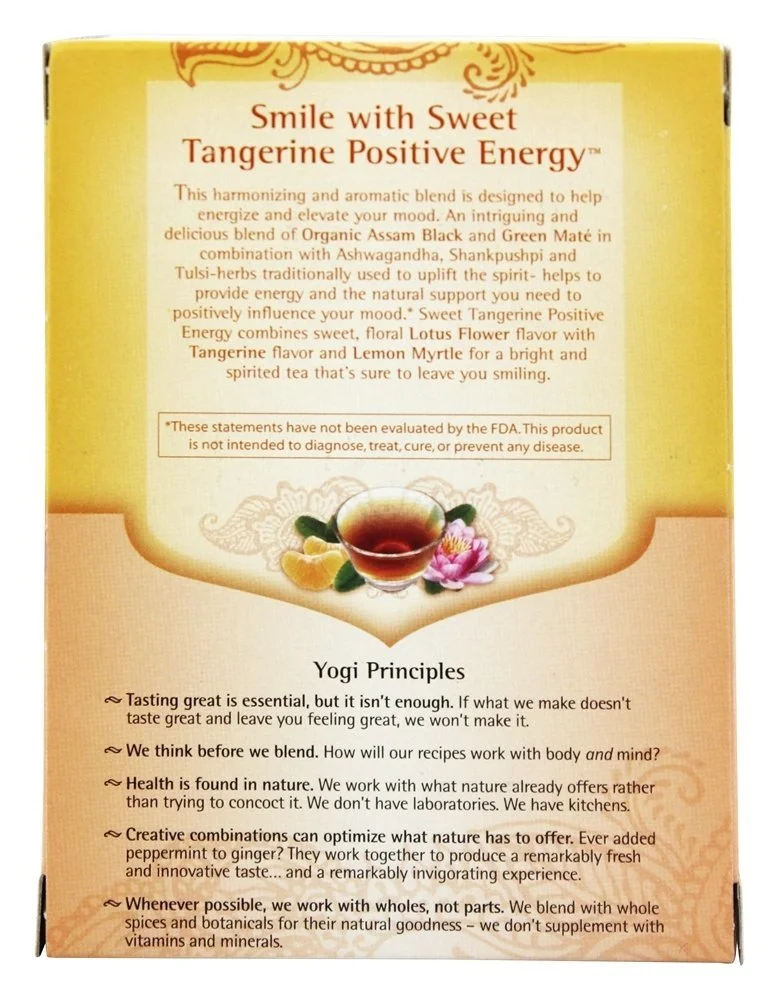 Yogi Sweet Tangerine Positive Energy, 16 Tea Bags, Packaging May Vary (Pack of 1)