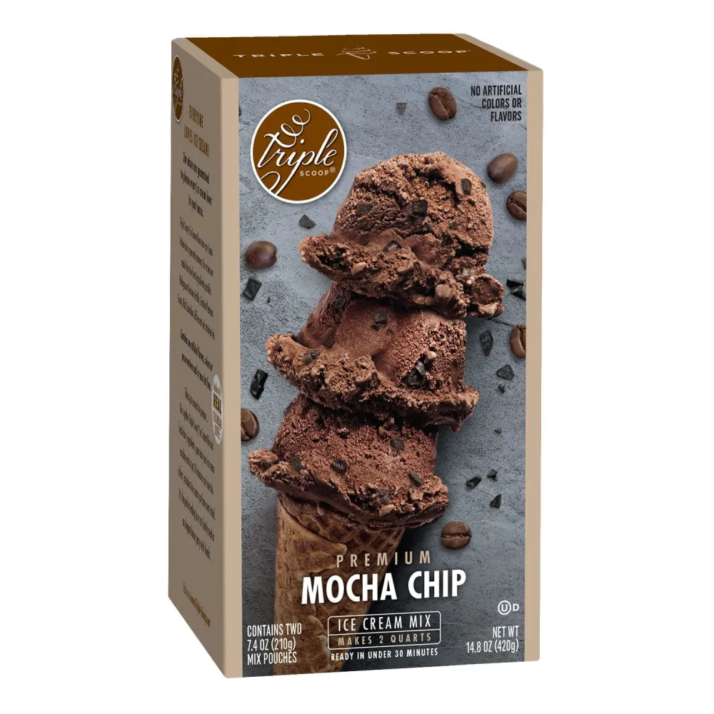 Triple Scoop Ice Cream Mix, Starter for use with Home Ice Cream Maker, Non-Gmo, No Artificial Colors or Flavors, Ready in Under 30 Mins (1, Mocha)