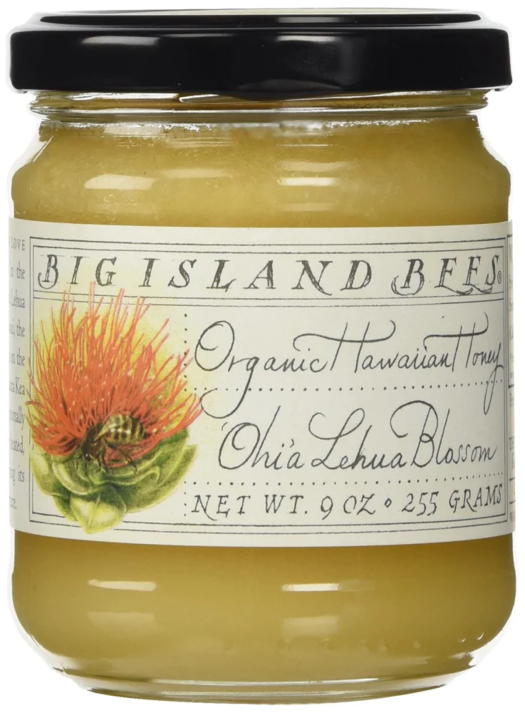 Organic Ohia Lehua Blossom Raw Hawaiian Honey, Single Floral Variety by Big Island Bees (9 oz Glass Jar)