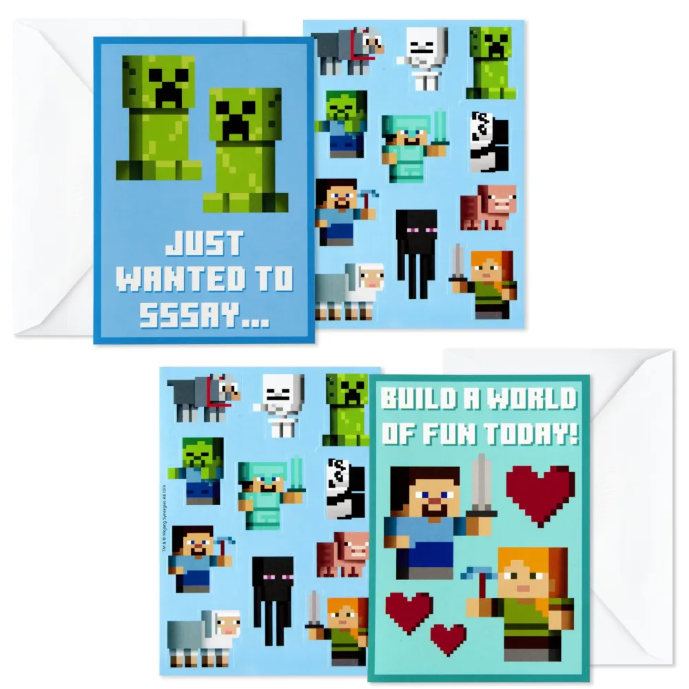 Hallmark Minecraft Valentines Day Cards and Stickers for Kids School (24 Classroom Valentines with Envelopes)