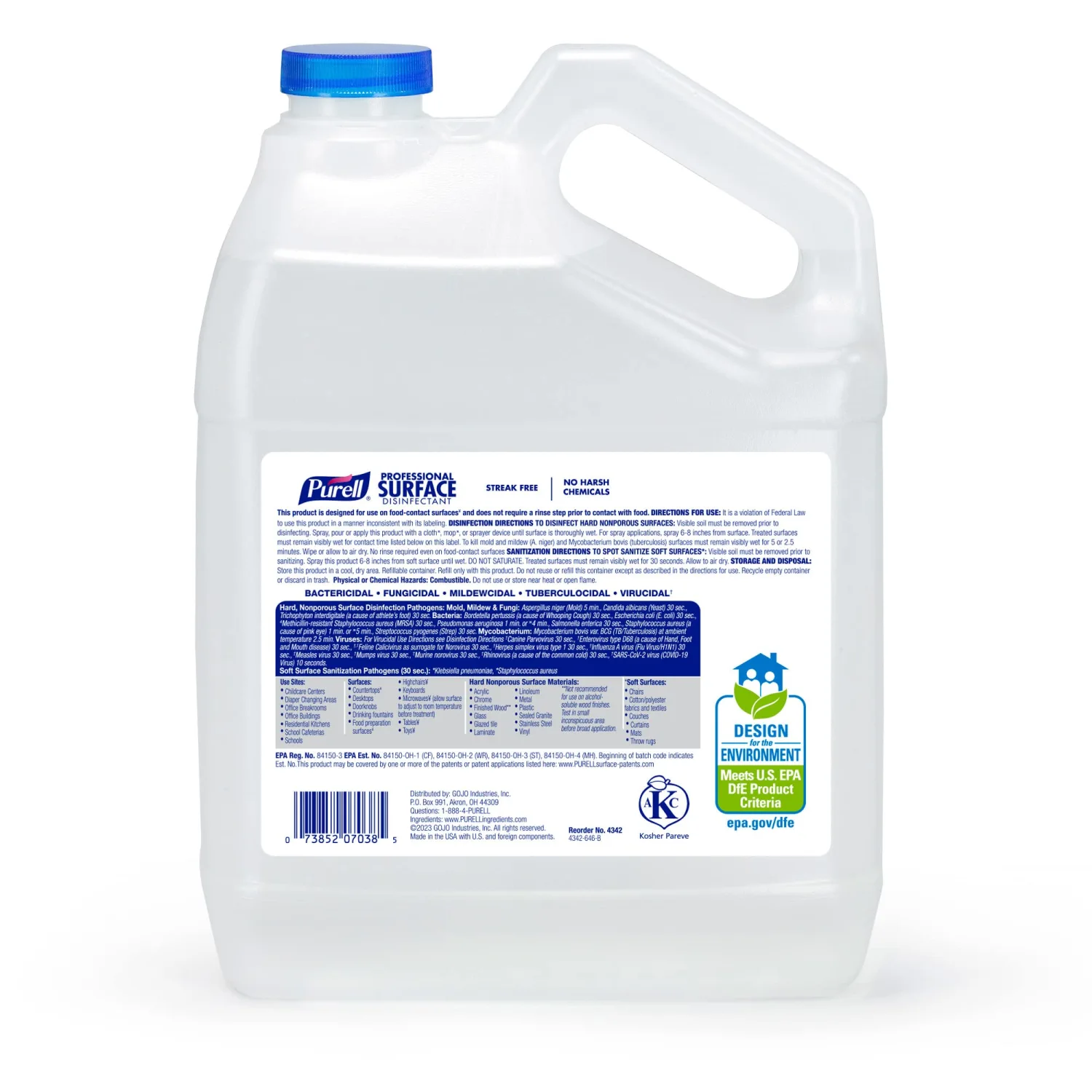 Purell Professional Surface Disinfectant, Citrus Scent, 1 Gallon Surface Disinfectant Pour Bottle Refill (Pack of 4) - 4342-04