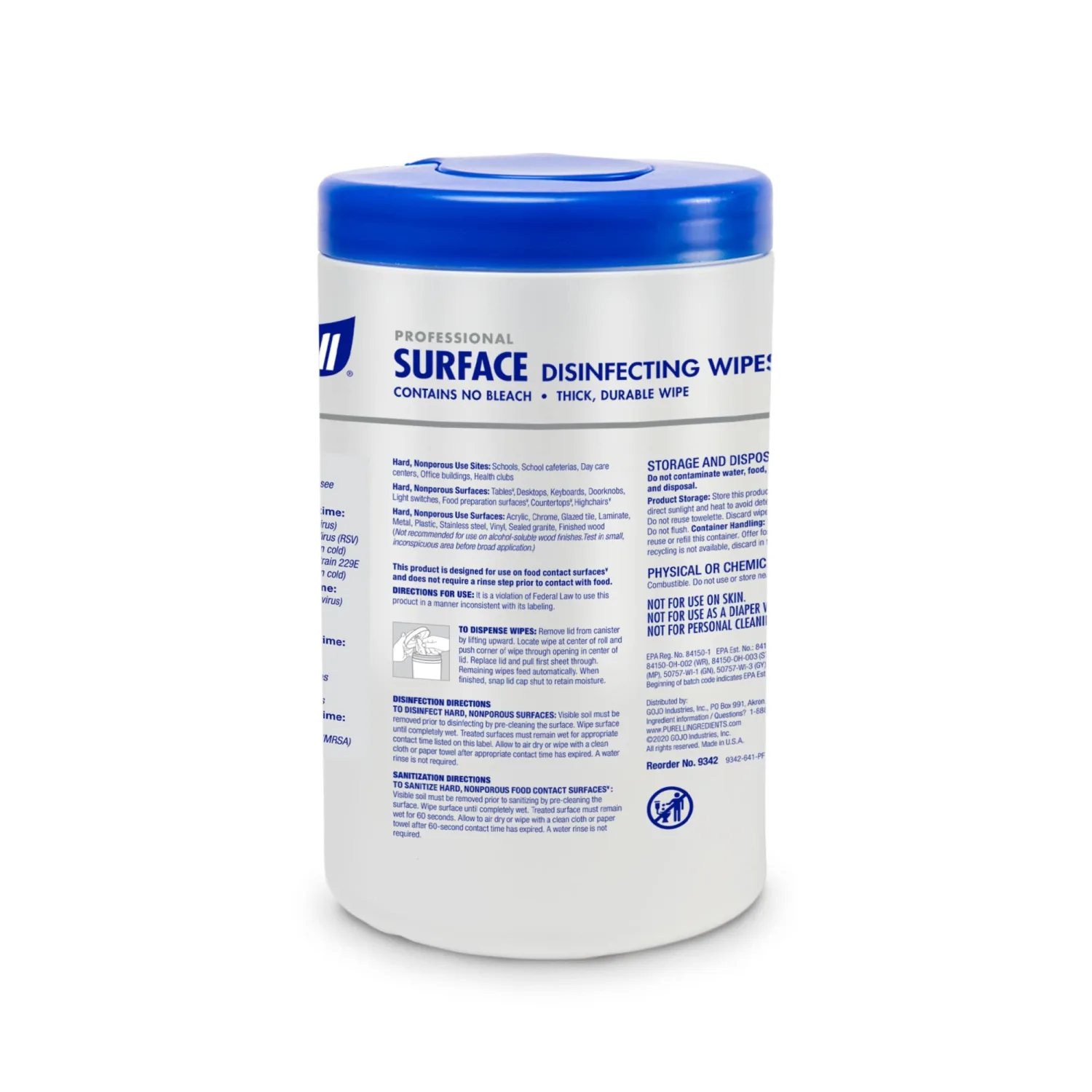 Purell® Professional Surface Disinfecting Wipes, 7" x 8", 110 Wipes Per Canister