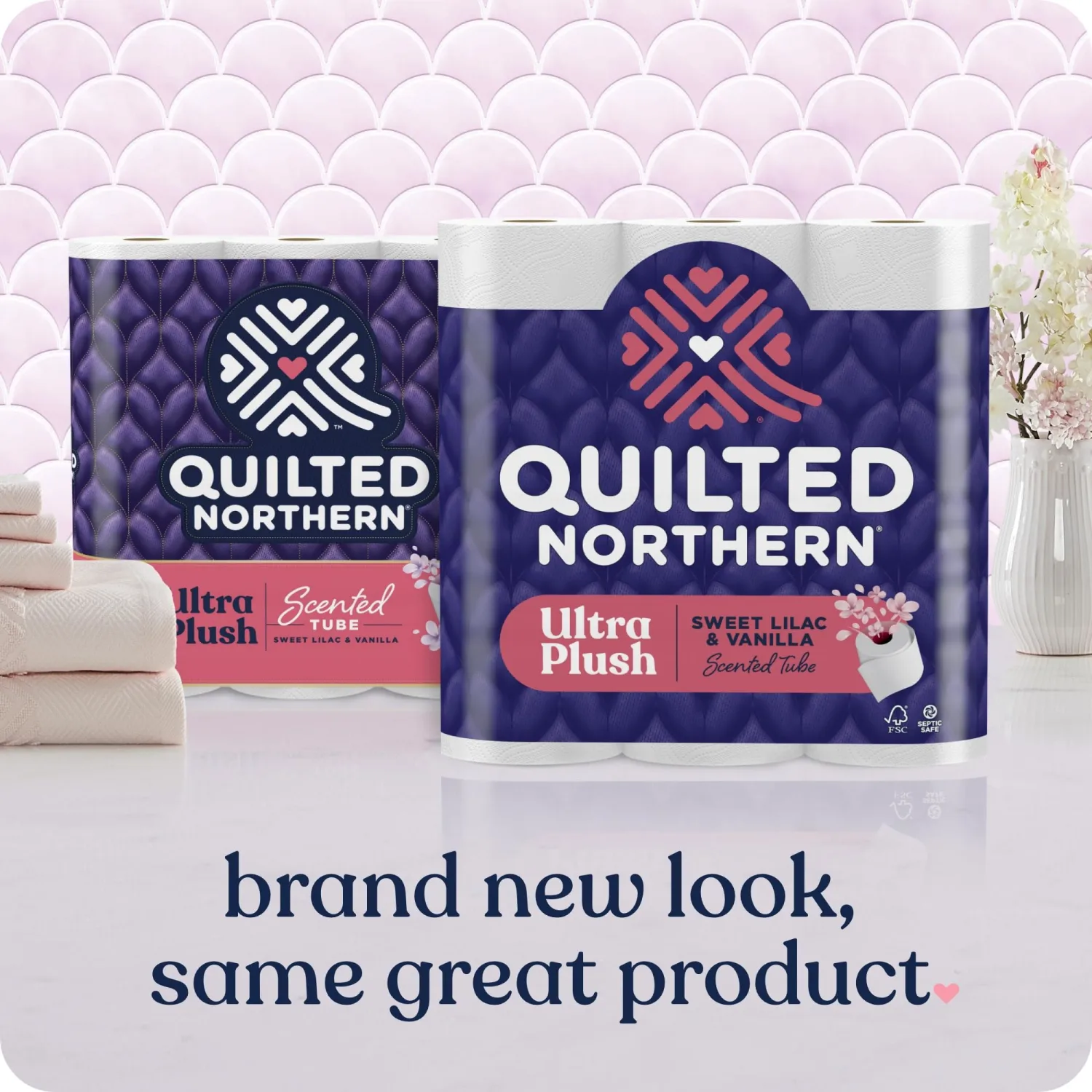 Quilted Northern Ultra Plush Toilet Paper with Sweet Lilac & Vanilla Scented Tube, 24 Mega Rolls = 96 Regular Rolls (Packaging May Vary) White