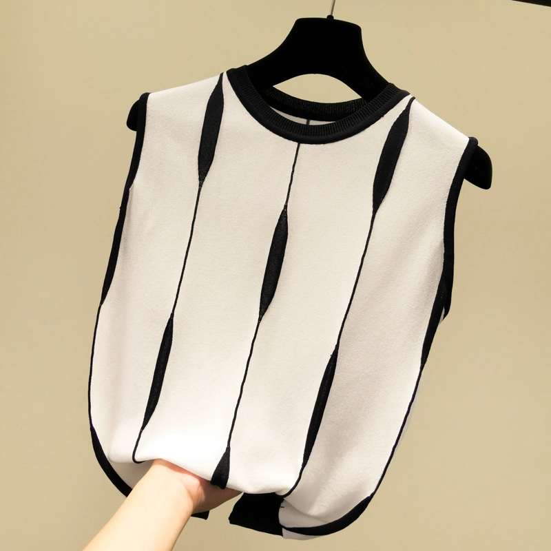 Women's Contrast Color Striped Vest Outer Wear