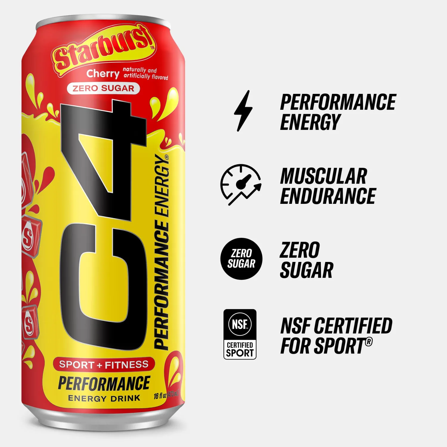 Cellucor C4 Energy Drink, Starburst Cherry, Carbonated Sugar Free Pre Workout Performance Drink with no Artificial Colors or Dyes, 16 Oz, 12 count