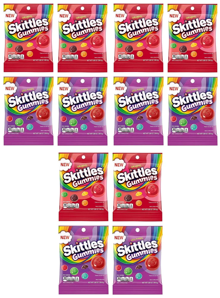 SKITTLES Gummy Candy Original and Wild Berry 5.8oz Bag Bundle - Includes 4 Bags - 23.2 Total Oz SET of 3