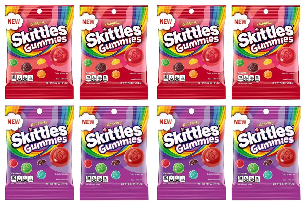 SKITTLES Gummy Candy Original and Wild Berry 5.8oz Bag Bundle - Includes 4 Bags - 23.2 Total Oz SET of 2