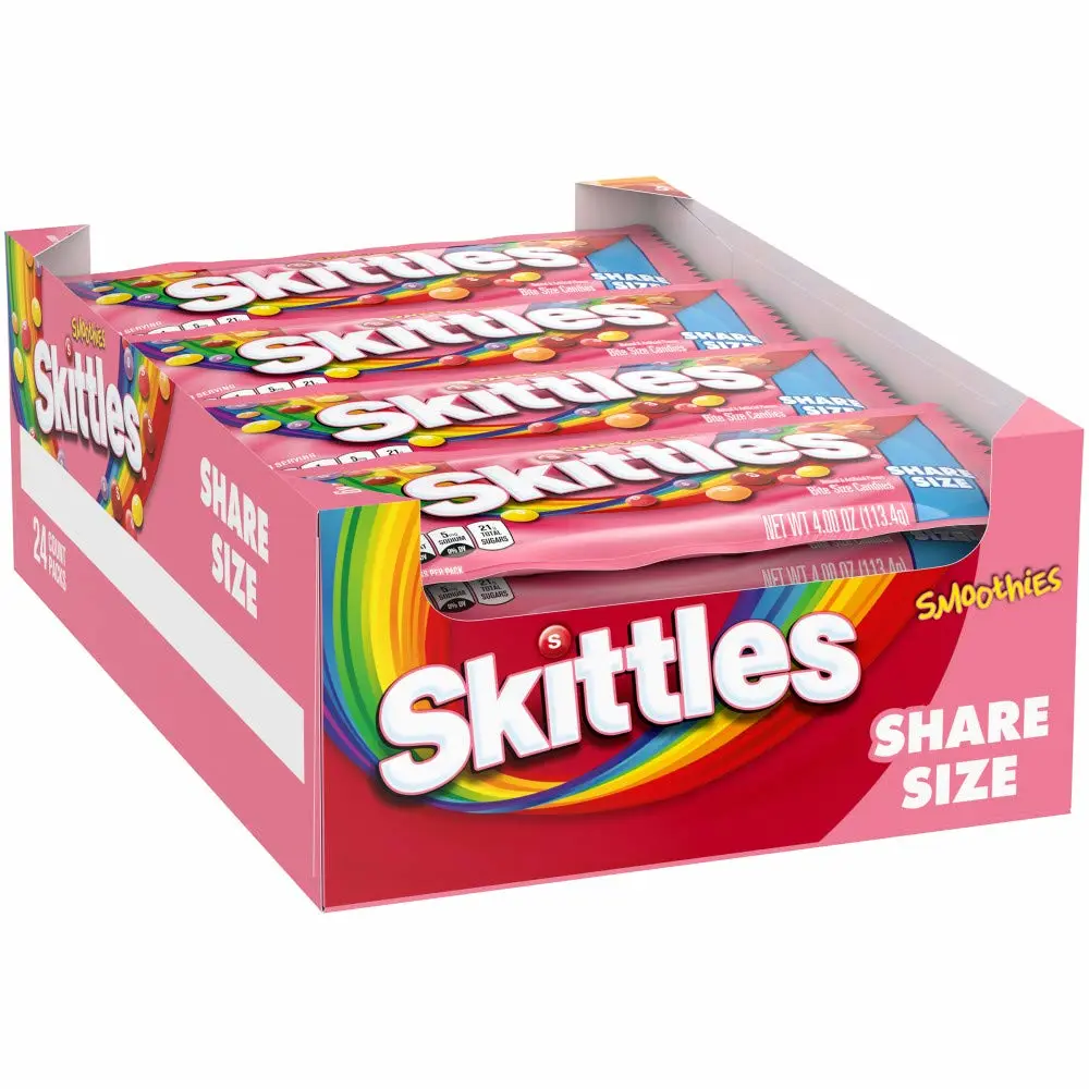 SKITTLES Smoothies Chewy Candy Bulk Pack, Share Size, 4 oz Bag (Pack of 24)