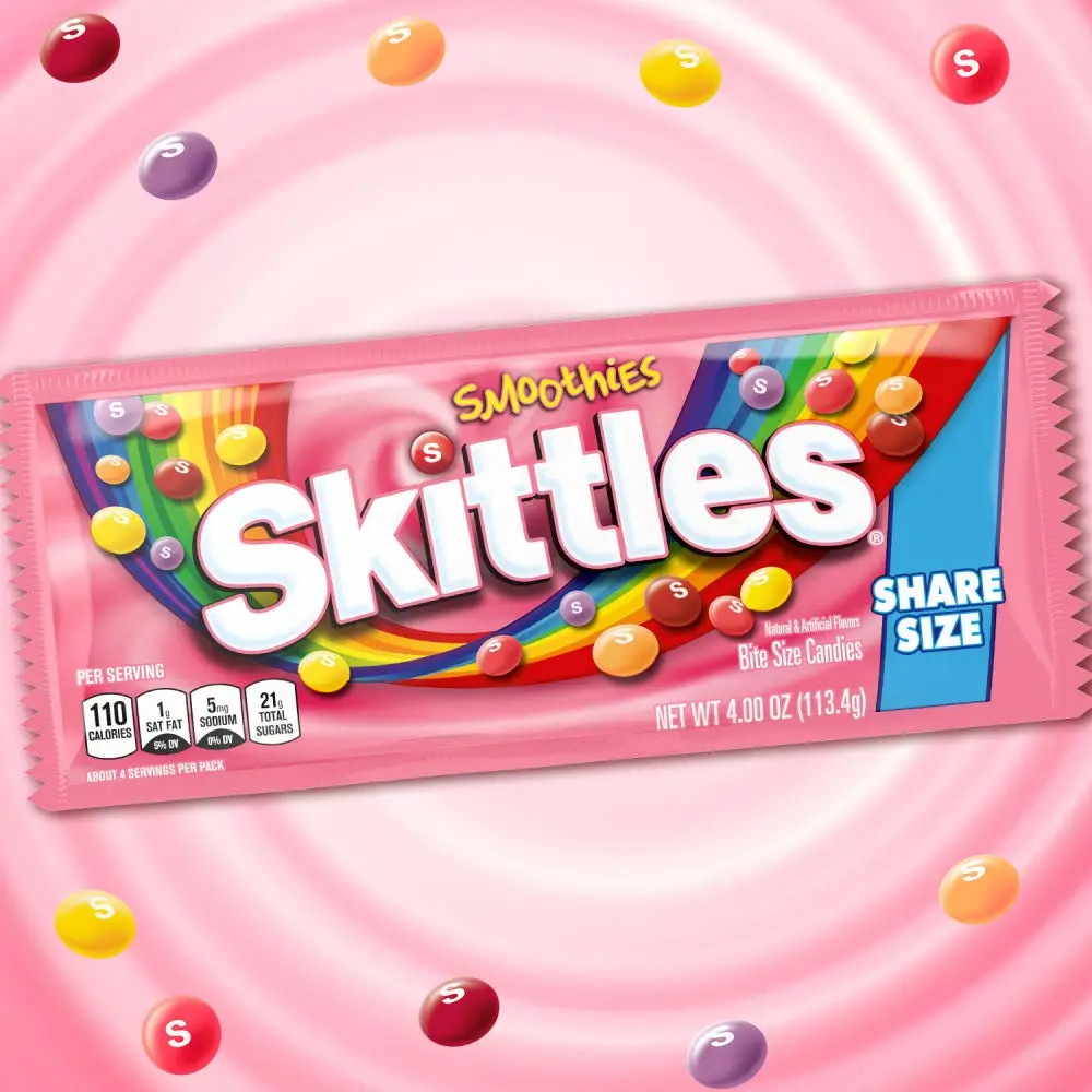 SKITTLES Smoothies Chewy Candy Bulk Pack, Share Size, 4 oz Bag (Pack of 24)