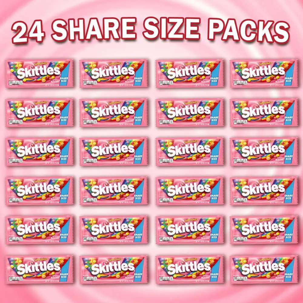 SKITTLES Smoothies Chewy Candy Bulk Pack, Share Size, 4 oz Bag (Pack of 24)