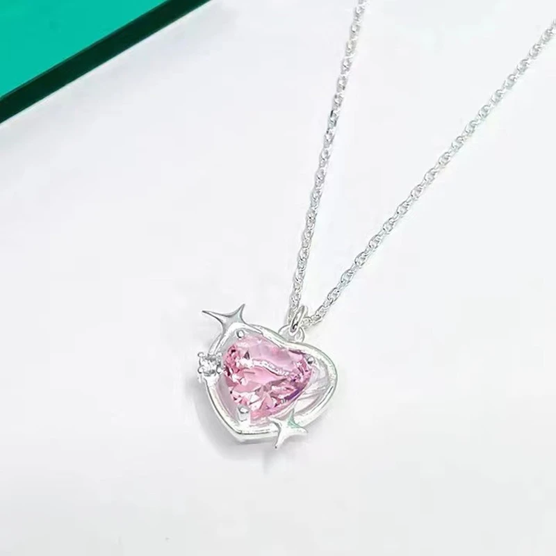 Peach Galaxy Natural Diamond Love Pendant Sweet Design Sense Bowknot Temperament Light Luxury Advanced Necklace