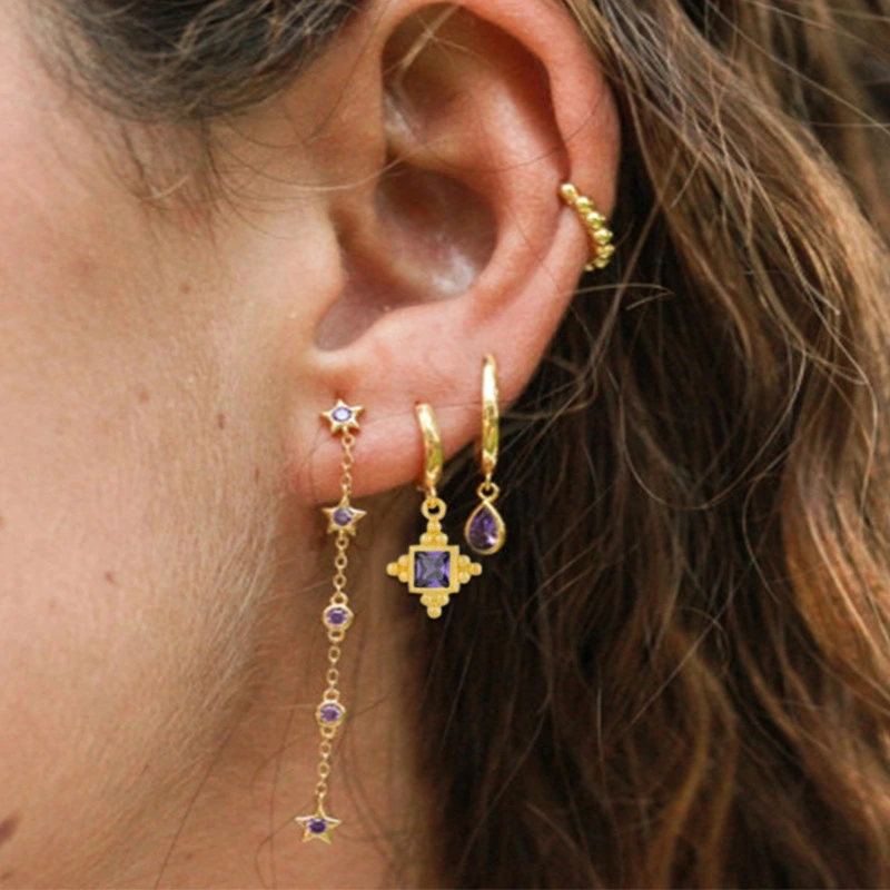 Ins Minority Design Square Beads Inlaid With Diamonds Versatile Simple Earrings