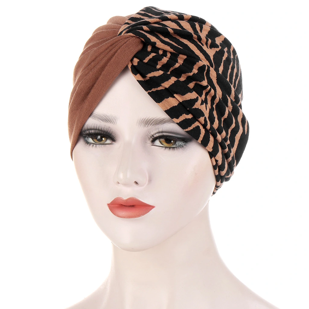 Double-layer Two-color Calico Patchwork Twisted Headband Cap