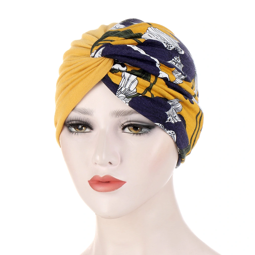 Double-layer Two-color Calico Patchwork Twisted Headband Cap