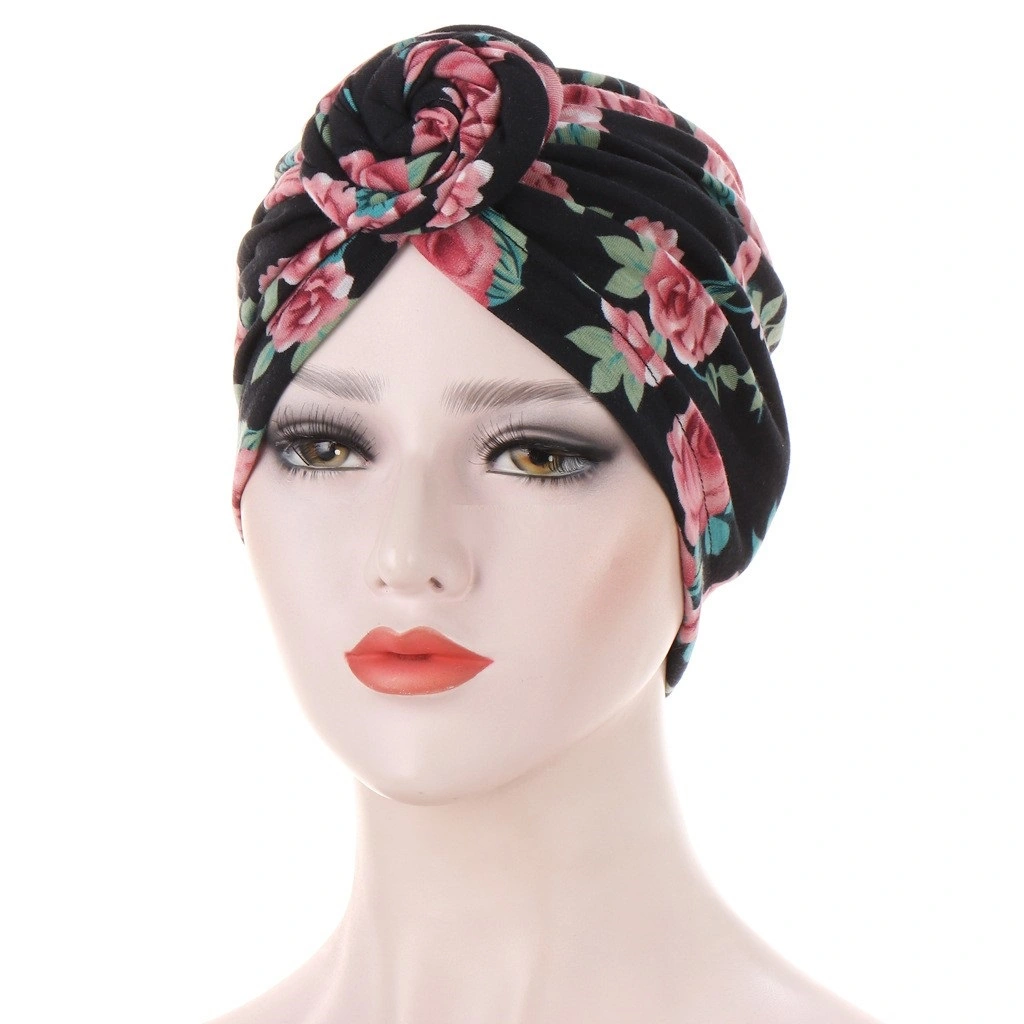 Double-layer Two-color Calico Patchwork Twisted Headband Cap