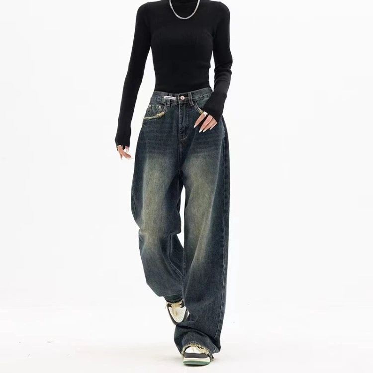 Women's Fashion Vintage Letter Straight Loose Jeans