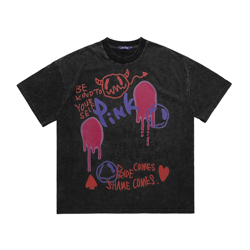 Graffiti Printing Short Sleeve Loose Washing T-shirt For Men