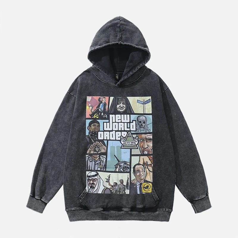 Men's Retro Do Old Loose Long-sleeved Hooded Sweatshirt