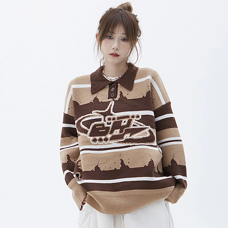 Men's And Women's Broken Ring Patchwork Polo Neck Sweater