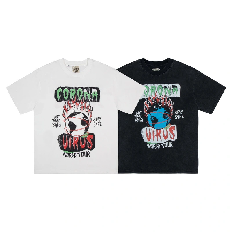 Men's And Women's Fashion Retro Wash Old Doodle Print Short-sleeved T-shirt
