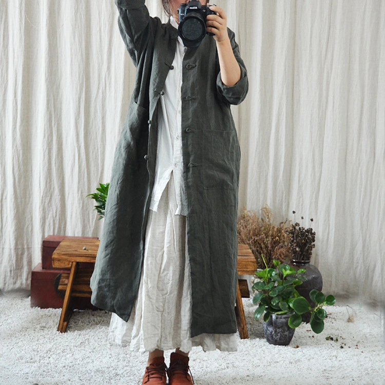 Women's Handmade Coiled Button Chinese Cardigan Trench Coat