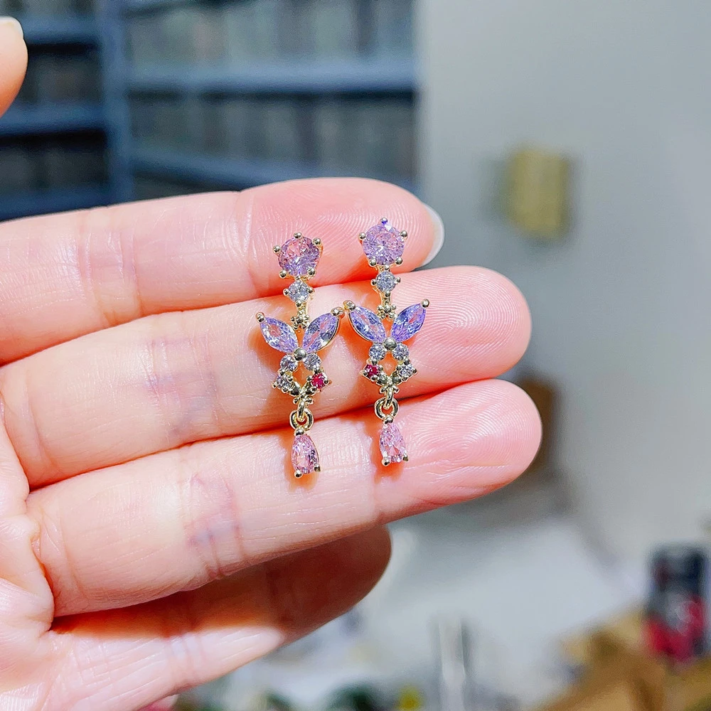 Super Fairy Butterfly Color Zircon Earrings