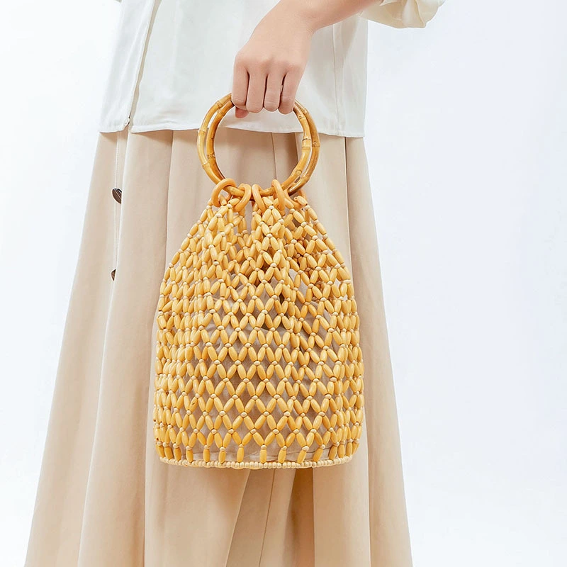 Women's Fashion Vintage Wooden Beads Woven Bag