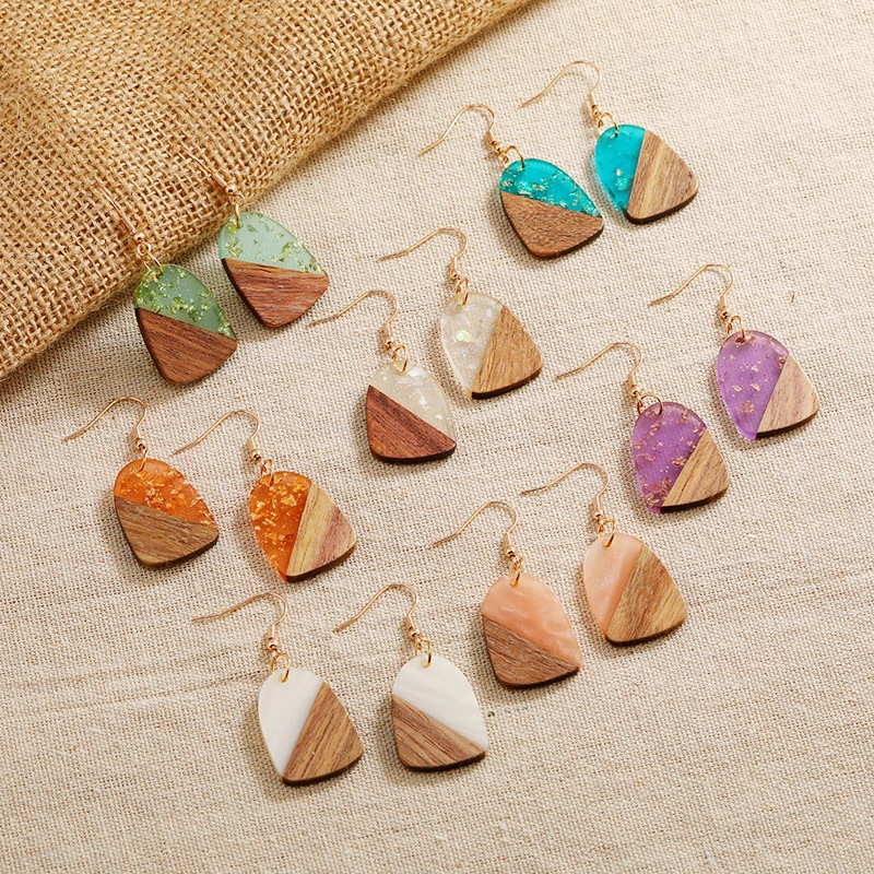 Vintage Resin Splicing Wood Earrings