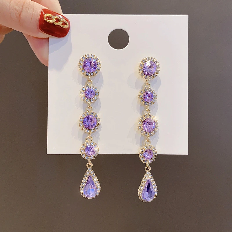 Exaggerated Full Diamond Large Water Drop Gemstone Earrings Feminine