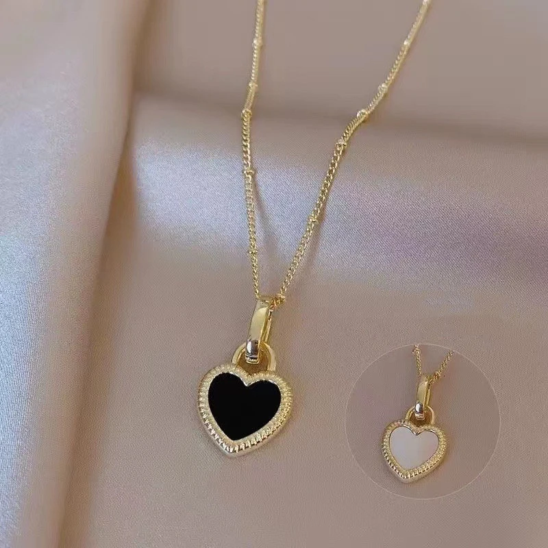 Black And White Double Sided Love Design Pendant Side Bead Chain