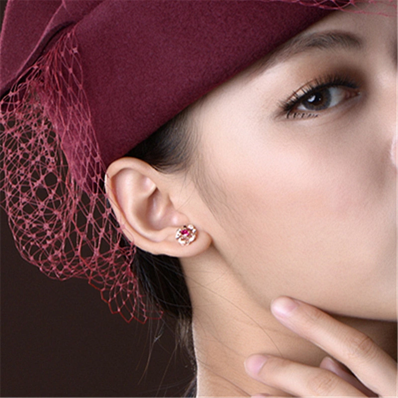 Women's Temperament Fashion Natural Pigeon Blood Ruby Earrings