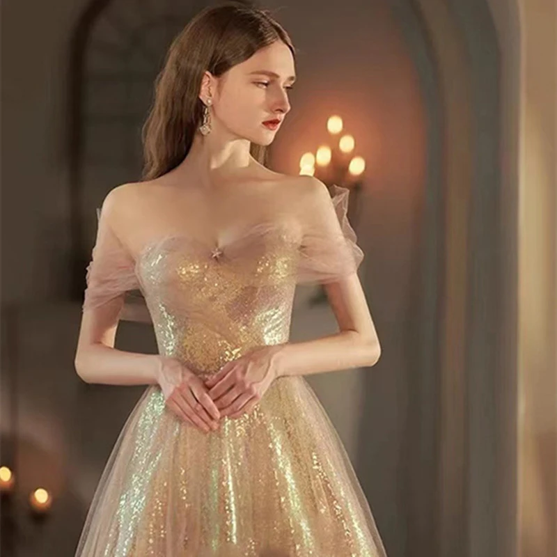 Women's Fashion Temperament Solid Color Evening Dress
