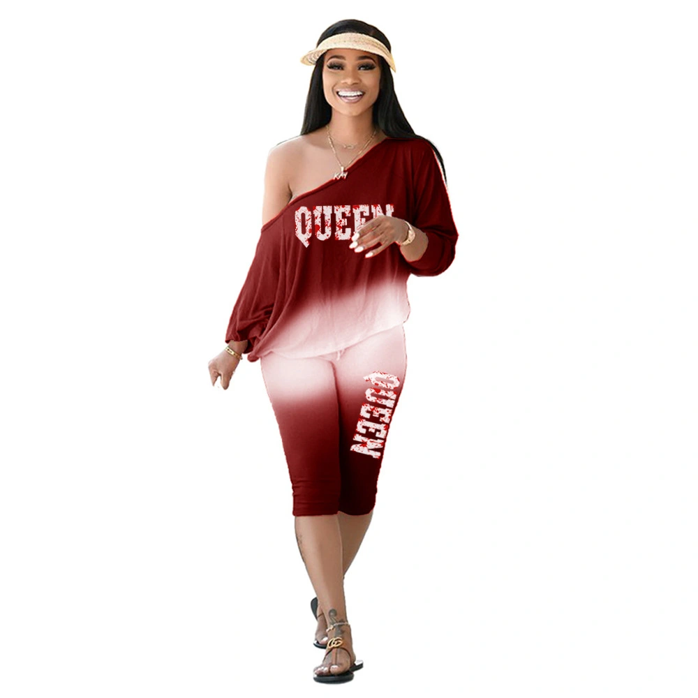 Gradient Slanted Shoulder Plus Size Women's Two-piece Suit
