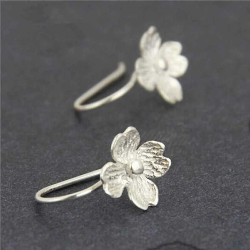 S925 Sterling Silver Earrings Classic Four-petal Lucky Flower Ear Hook