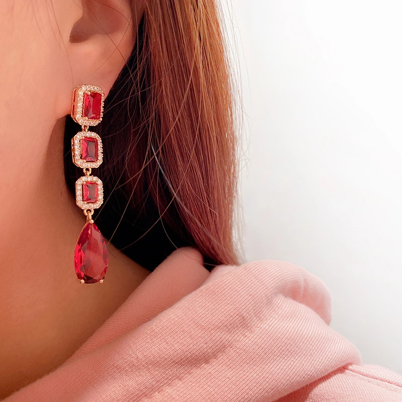 Ruby Drop Earrings Wedding Banquet