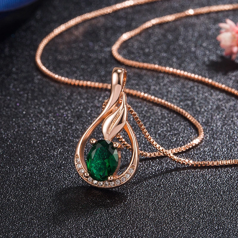 Fashion Rose Gold Drop Emerald Pendant