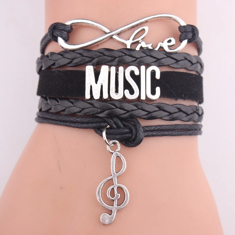 Music Note Pendant Letter Combination Woven Bracelet