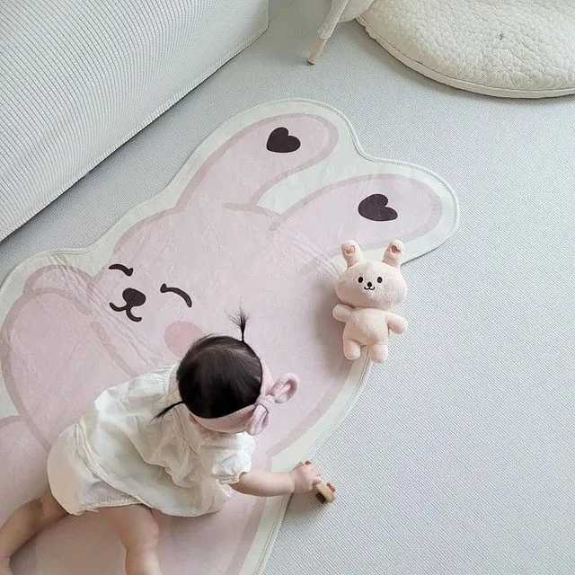 Plush Play Floor Mat Rabbit Printing Carpet Baby Crawling Mat Carpet