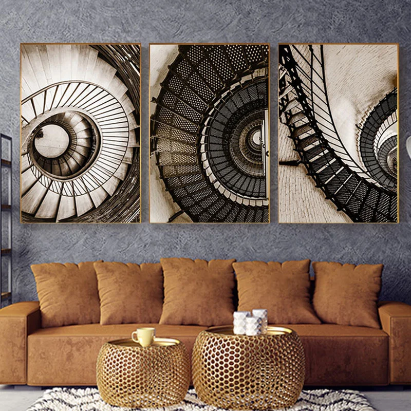 Abstract Spiral Stairs Vortex Inception Canvas Painting