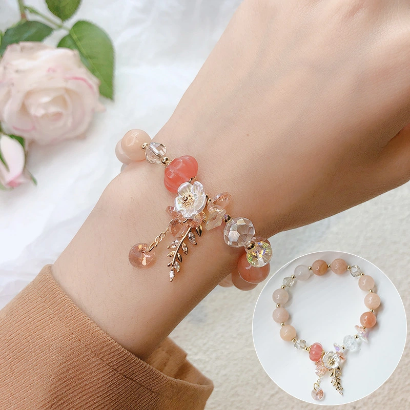 New Candy Color Stone Bracelet Flower Leaves