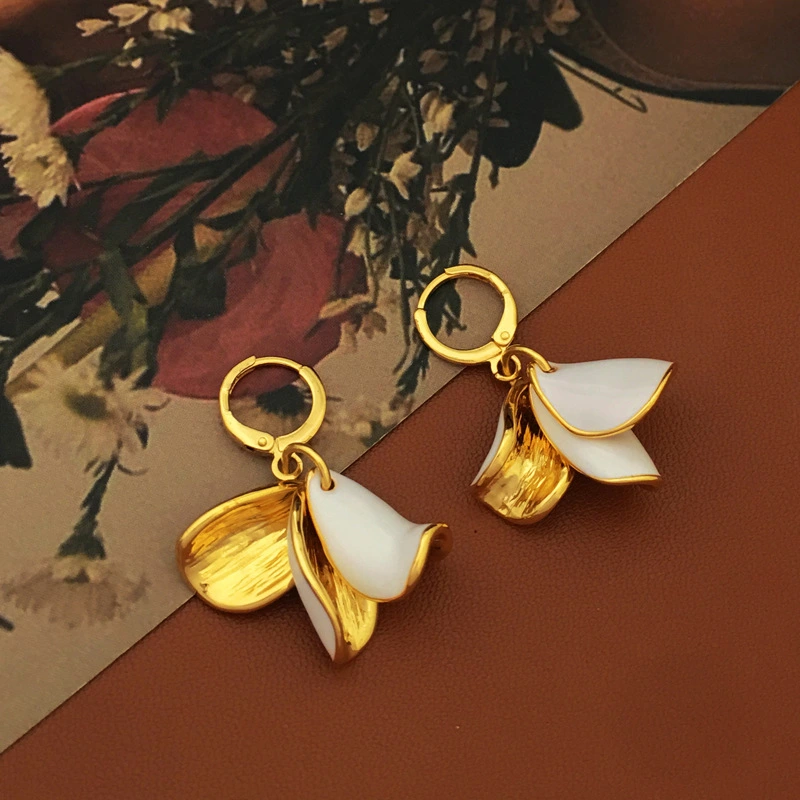 Copper Plated Real Gold Temperament Petal Fringed Earrings