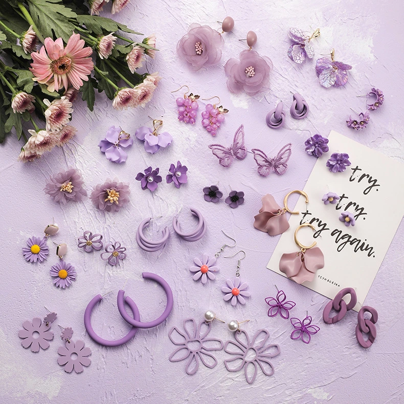 Women's Purple Simple Flower Earrings